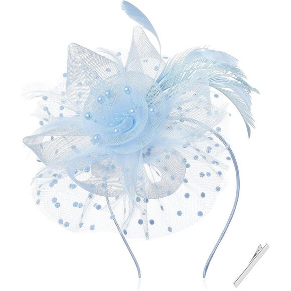 Fascinator Hat Women Feather Mesh Pearl Derby Tea Party Wedding Accessory